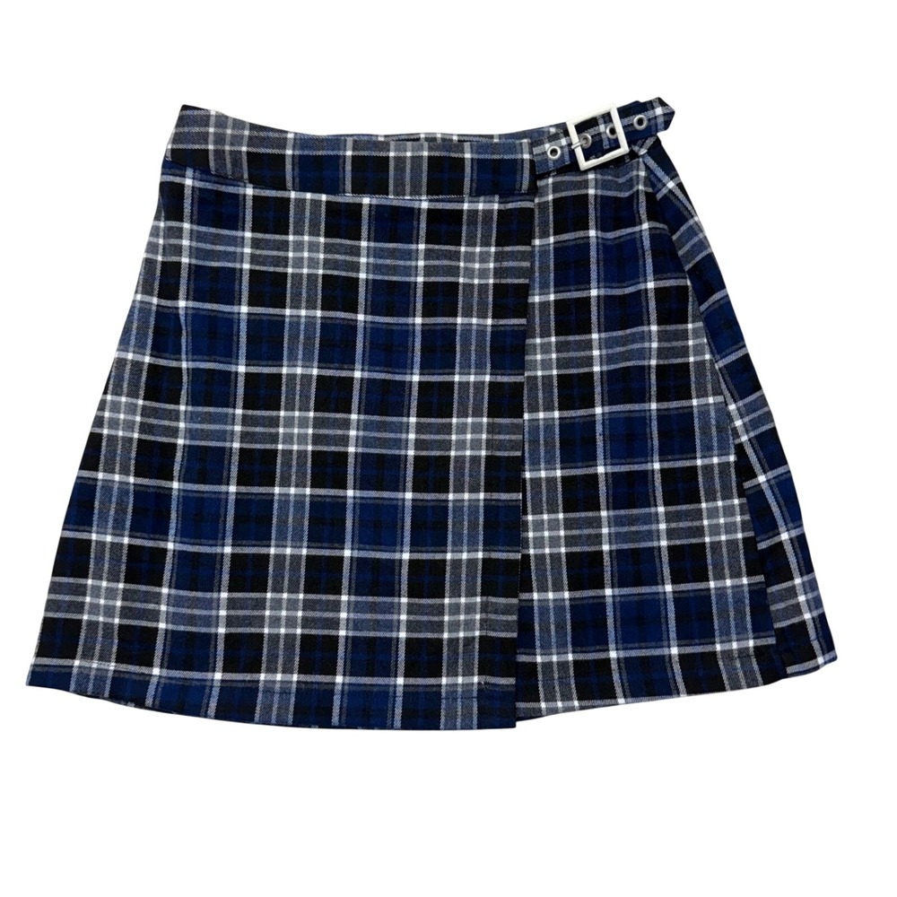 J Galt Shanghai Brandy Melville Blue Black White Plaid Mini Skirt MD383 Womens S